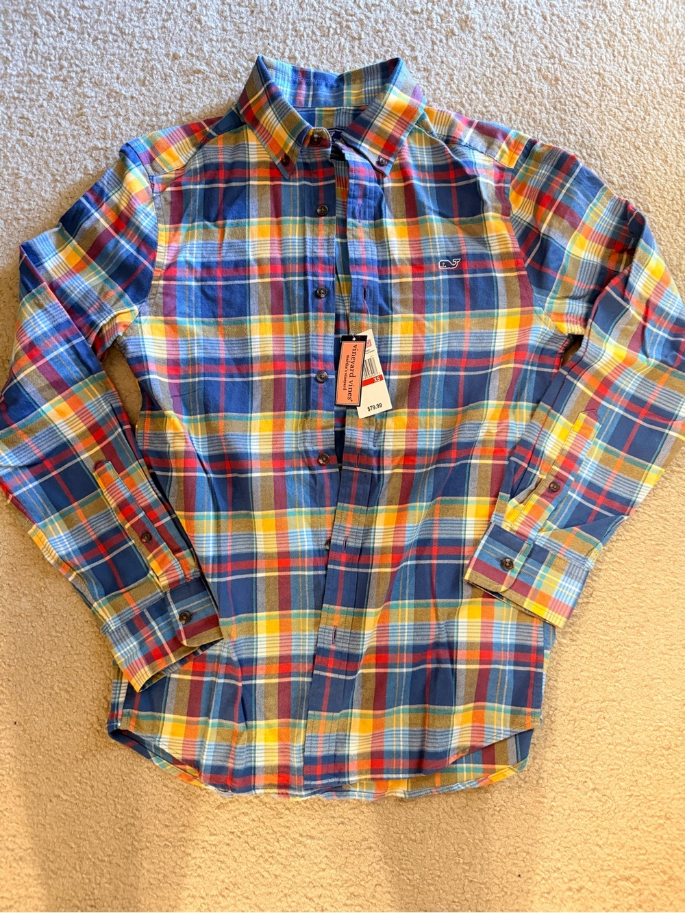 Vineyard Vines Men's Blue, Yellow & Red Plaid Button-Down flannel